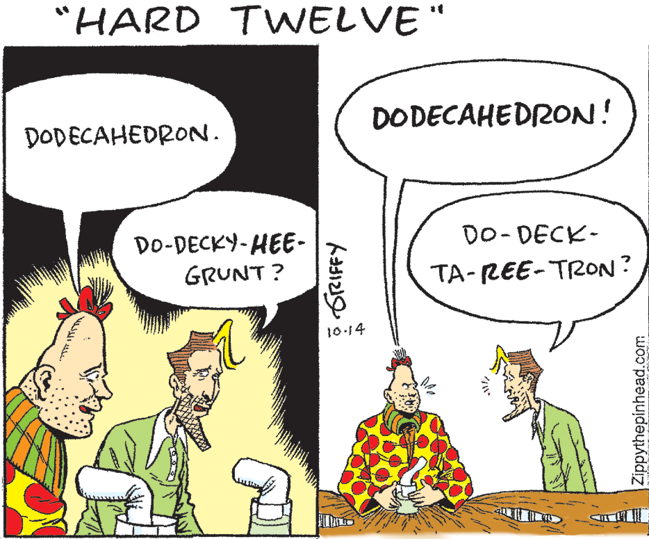 Font OCR: "HARD TWNELVE" DODECAHEDRON! DODECAHEDRON. DO-DECKY-HEE- DO- DECK- GRUNT ? TA-REE-TRON? 10.14 ?129? Zippythepinhead.com "HARD TWNELVE" DODECAHEDRON! DODECAHEDRON. DO-DECKY-HEE- DO- DECK- GRUNT ? TA-REE-TRON? 10.14 ? 129 ? Zippythepinhead.com