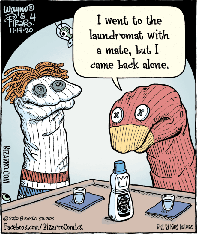 Pleased OCR: Wayno® I went to the laundromat with 114.20 a matebut I came back alome. © 2020 BIZARRO STUDIOS Stuff Facebook.com/BizarroComics Dist Y King features BIZARRO.COM O Wayno® I went to the laundromat with 114.20 a matebut I came back alome. © 2020 BIZARRO STUDIOS Stuff Facebook.com/BizarroComics Dist Y King features BIZARRO.COM O
