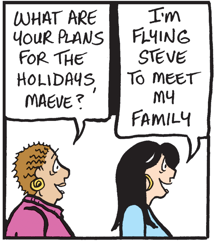 Sharing OCR: WHAT ARE YOUR PLANS FOR THE HOLIDAYS MAEVE? Im FLYING STEVE To MEET My FAMILY WHAT ARE YOUR PLANS FOR THE HOLIDAYS MAEVE? Im FLYING STEVE To MEET My FAMILY