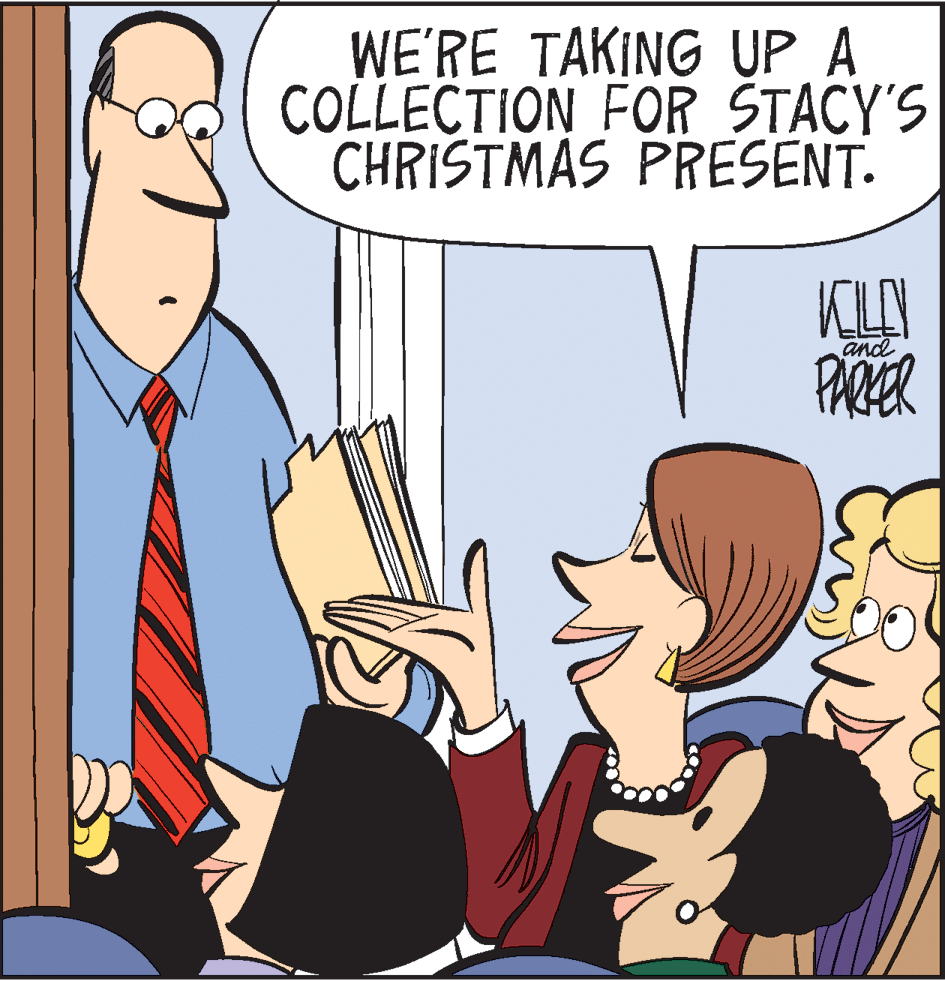 Line OCR: WE'RE TAKING UP A COLLECTION FOR STACY'S CHRISTMAS PRESENT. and PARER WE'RE TAKING UP A COLLECTION FOR STACY'S CHRISTMAS PRESENT. and PARER