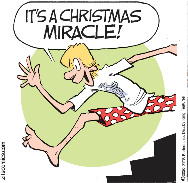 Comfort OCR: IT'S A CHRISTMAS MIRACLE! zitscomics.com O2020 ZITS Partnership. Dist. by King Features IT'S A CHRISTMAS MIRACLE! zitscomics.com O2020 ZITS Partnership. Dist. by King Features