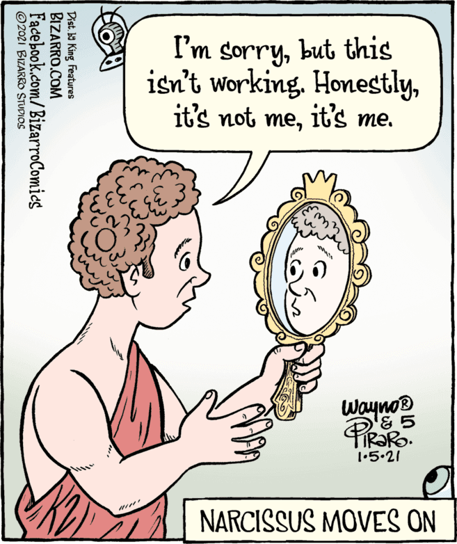 Organ OCR: I'm sorrybut this isn't working. Honestlyit's me. ??. Wayno® '& 5 FIR?RO. 1•5.21 NARCISSUS MOVES ON Dist. b9 King Features BIZARRO.COM Facebook.com/BizarroComics © 2021 BIZARRO STUDIOS I'm sorrybut this isn't working. Honestlyit's not meit's me. ??. Wayno® '& 5 FIR?RO. 1•5.21 NARCISSUS MOVES ON Dist. b9 King Features BIZARRO.COM Facebook.com/BizarroComics © 2021 BIZARRO STUDIOS
