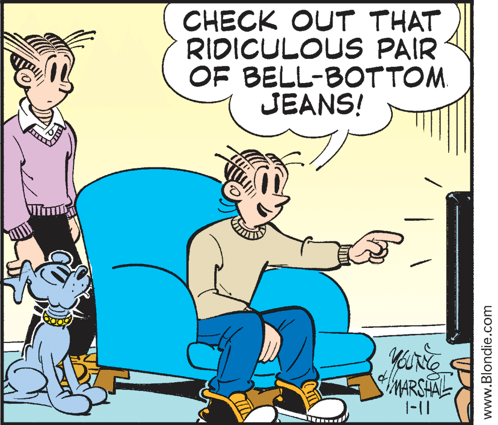 Pleased OCR: CHECK OUT THAT RIDICULOUS PAIR OF BELL-BOTTOM. JEANS! |-|| www.Blondie.com CHECK OUT THAT RIDICULOUS PAIR OF BELL-BOTTOM. JEANS! |-|| www.Blondie.com