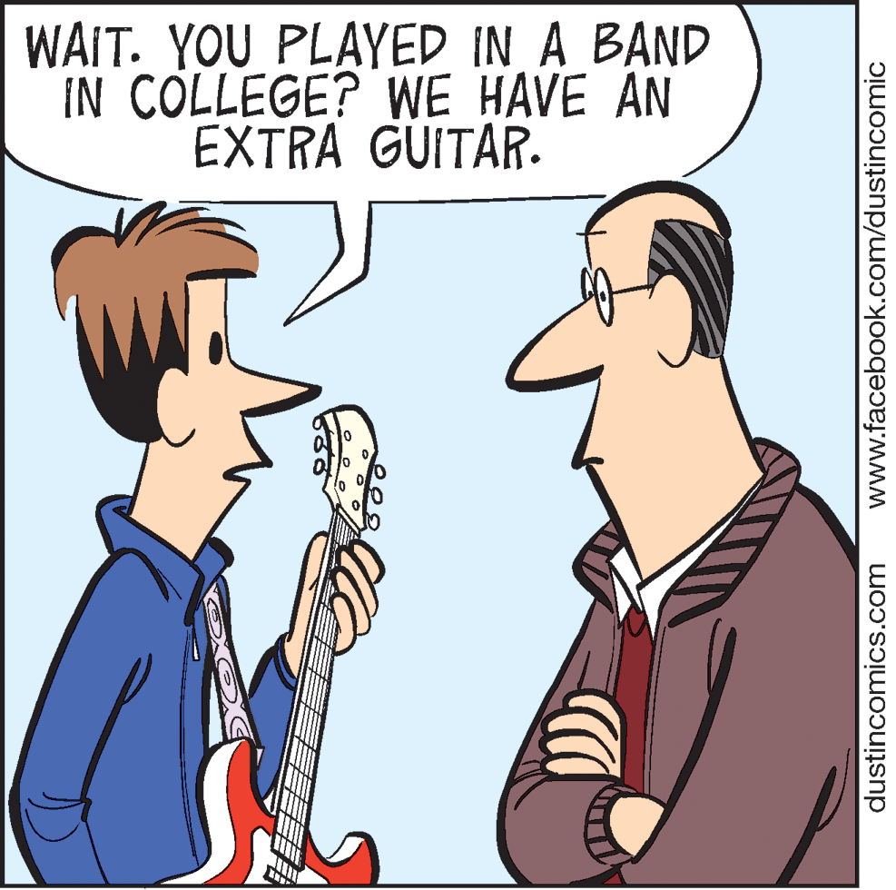 Animation OCR: WAIT. YOU PLAYED IN A BAND IN COLLEGE? WE HAVE AN EXTRA GUITAR. dustincomics.com www.facebook.com/dustincomic WAIT. YOU PLAYED IN A BAND IN COLLEGE? WE HAVE AN EXTRA GUITAR. dustincomics.com www.facebook.com/dustincomic