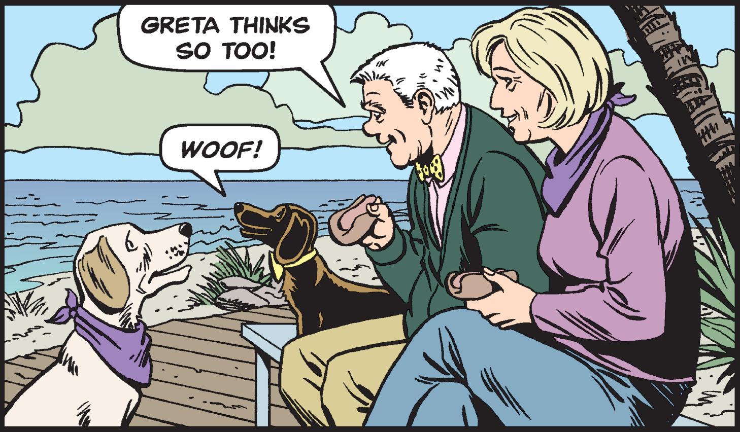 Companion dog OCR: GRETA THINKS SO TOO! WOOF! GRETA THINKS SO TOO! WOOF!