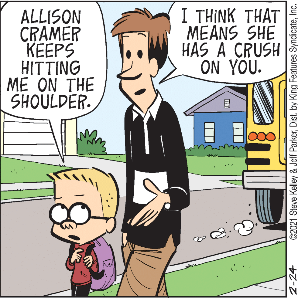 Window OCR: ALLISON CRAMER KEEPS HITTING ME ON THE SHOULDER. I TH?NK THAT MEANS SHE HAS A CRUSH ON YOU. 2-24 ©2021 Steve Kelley & Jeff ParkerInc. ALLISON CRAMER KEEPS HITTING ME ON THE SHOULDER. I TH?NK THAT MEANS SHE HAS A CRUSH ON YOU. 2-24 ©2021 Steve Kelley & Jeff ParkerDist. by King Features Syndicate