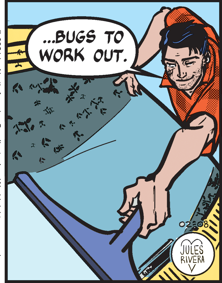 Fictional character OCR: .BUGS TO WORK OUT. JULES RIVERA .BUGS TO WORK OUT. JULES RIVERA