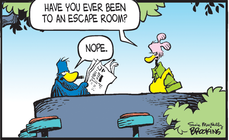 Conversation OCR: HAVE YOU EVER BEEN TO AN ESCAPE ROOM? NOPE. Susie Macelly BrookiNG HAVE YOU EVER BEEN TO AN ESCAPE ROOM? NOPE. Susie Macelly BrookiNG