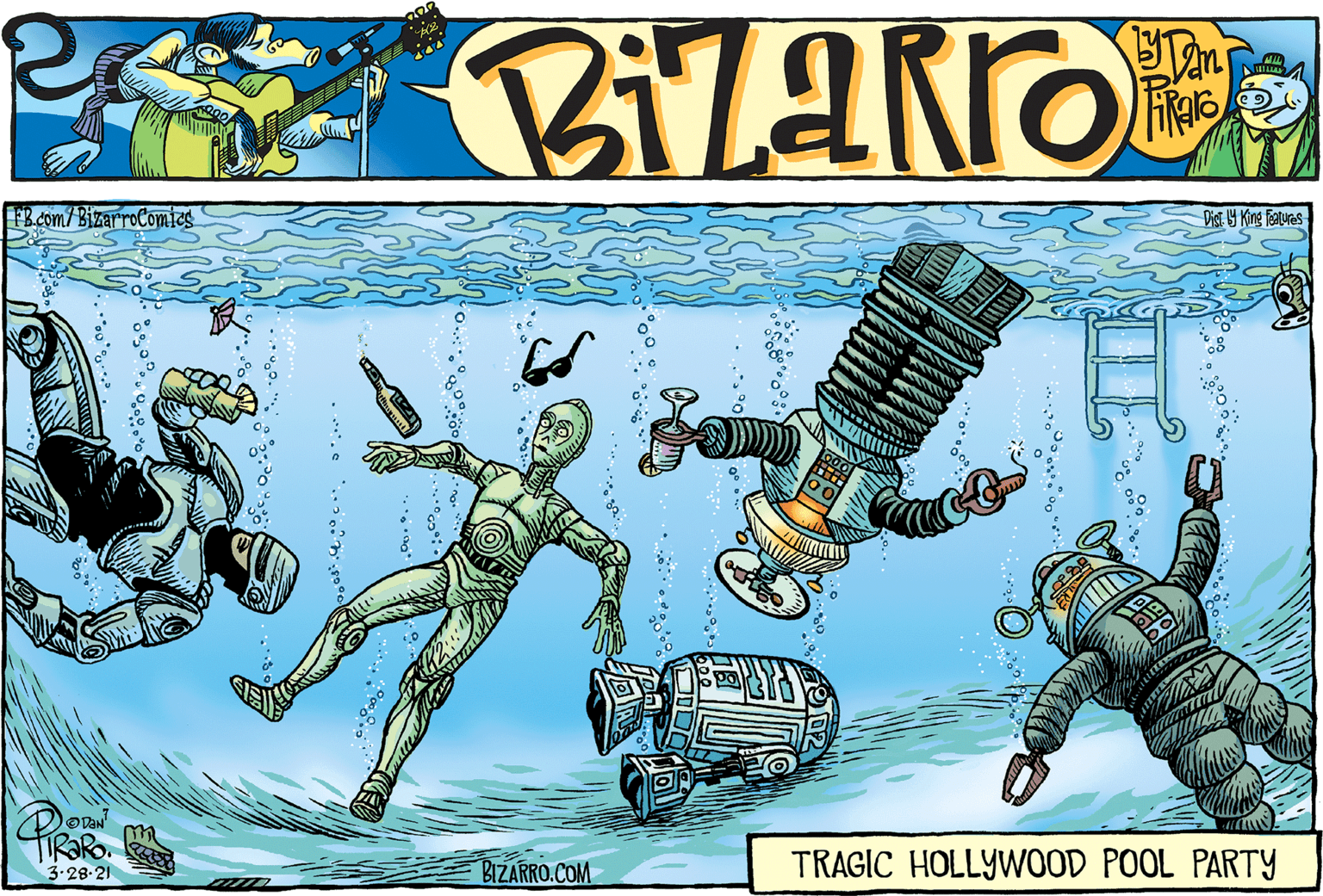 Graphics OCR: B.com/ BizarroComics Dist 9 King Features BIZARRO.COM TRAGIC HOLLYWOOD POOL PARTY 3-28.21 .. ??? B.com/ BizarroComics Dist 9 King Features BIZARRO.COM TRAGIC HOLLYWOOD POOL PARTY 3-28.21 .. ? ? ?