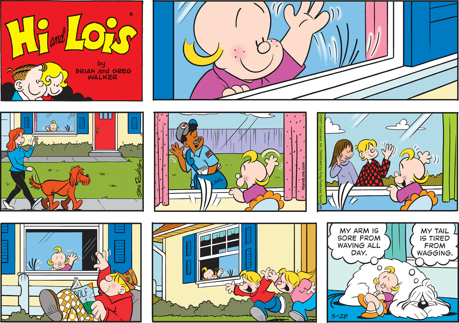 Pink OCR: Hi Lois amd by BRIAN and GREG WALKER MAIL MY ARM IS SORE FROM WAVING ALL DAY. MY TAIL IS TIRED FROM WAGGING. 3-28 Hi Lois amd by BRIAN and GREG WALKER MAIL MY ARM IS SORE FROM WAVING ALL DAY. MY TAIL IS TIRED FROM WAGGING. 3-28