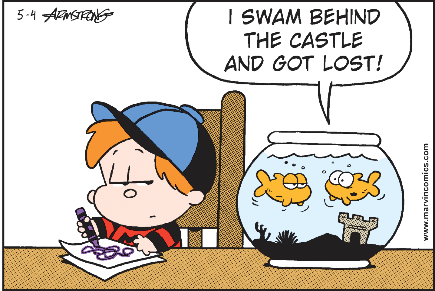 Illustration OCR: I SWAM BEHIND THE CASTLE AND GOT LOST! www.marvincomics.com I SWAM BEHIND THE CASTLE AND GOT LOST! www.marvincomics.com