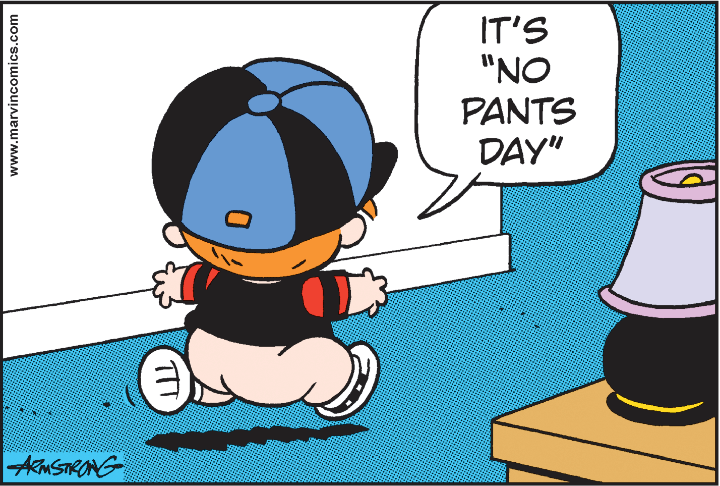 Pleased OCR: IT'S "NO PANTS DAY" AkmSTRONG www.marvincomics.com TT IT'S "NO PANTS DAY" AkmSTRONG www.marvincomics.com TT