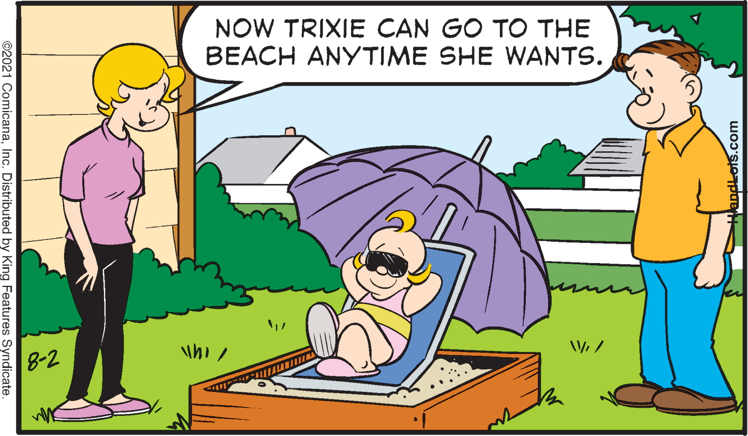 Interaction OCR: NOW TRIXIE CAN GO TO THE BEACH ANYTIME SHE WANTS. 8-2 Lois.com ©2021 ComicanaInc. Distributed by King Features Syndicate. NOW TRIXIE CAN GO TO THE BEACH ANYTIME SHE WANTS. 8-2 Lois.com ©2021 ComicanaInc. Distributed by King Features Syndicate.